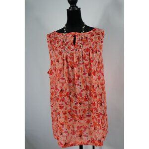 Loft Women's Floral Chiffon Sleeveless Blouse‎ XL Pink/Red